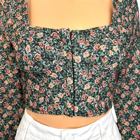 Zara Top Womens Small Corset Bustier Cropped Rose Floral Print Cottagecore Boho - Picture 2 of 16